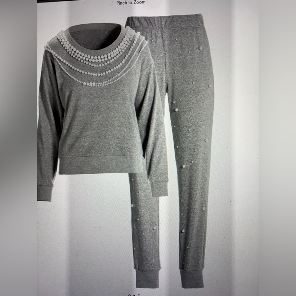 🆕Boston Proper Gray Pearl Embellished Jogger Set🩶 - Picture 2 of 13
